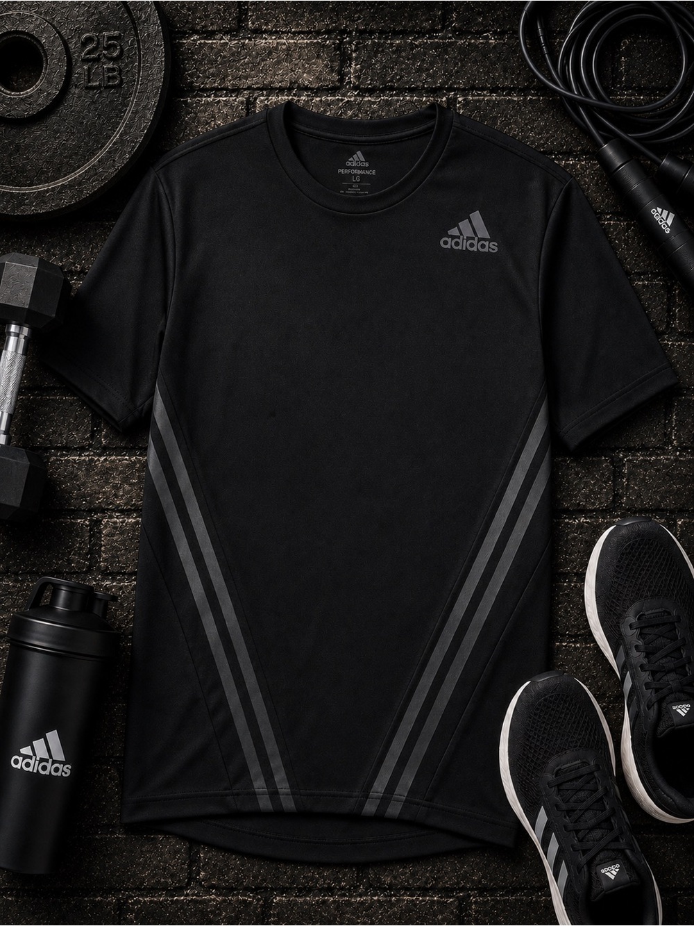 4/$50 adidas Black Short Sleeve Athletic Tee with Reflective Logos